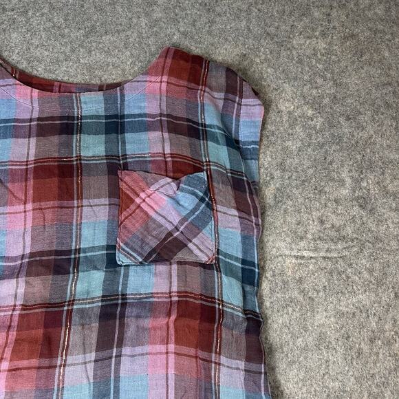 Anthropologie Akemi + Kin Tunic Top Womens Medium Plaid Gauze Cap Sleeve Flaws - Picture 5 of 12